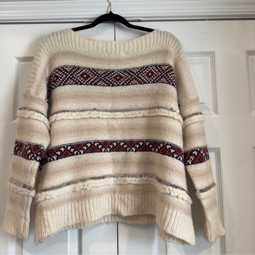 Mes Demoiselles Ejaz Ecru Wool Blend Sweater Cream Boho Designer Women Size S - Picture 7 of 14